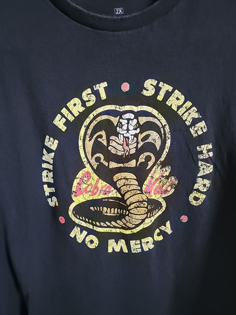 Cobra Kai Strike First Strike Hard No Mercy Black T Shirt Size XL Tee